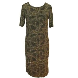 LuLaRoe Julia Dress Women XS Black Gold Rhinestone Sparkle Holiday Party Stretch